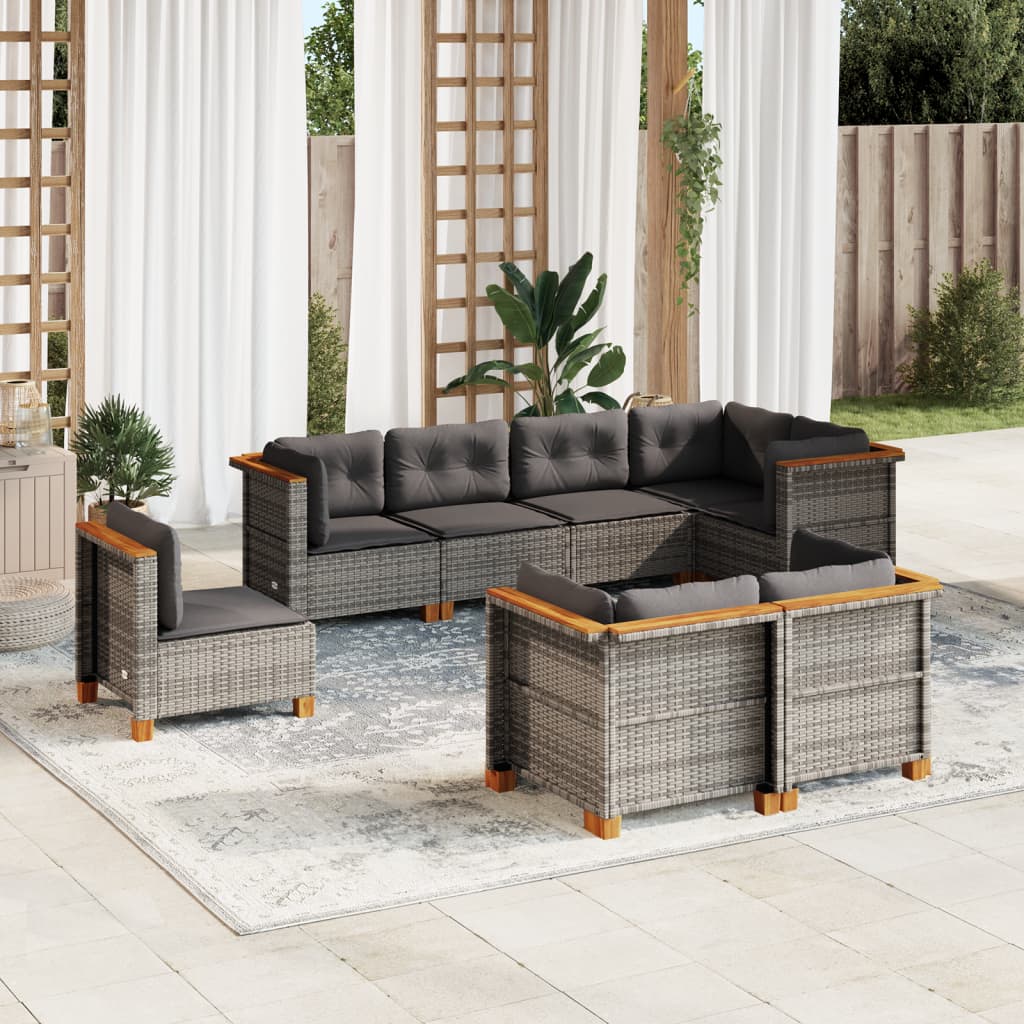 Set Divano da Giardino 8 pz con Cuscini Grigio in Polyrattan - homemem39