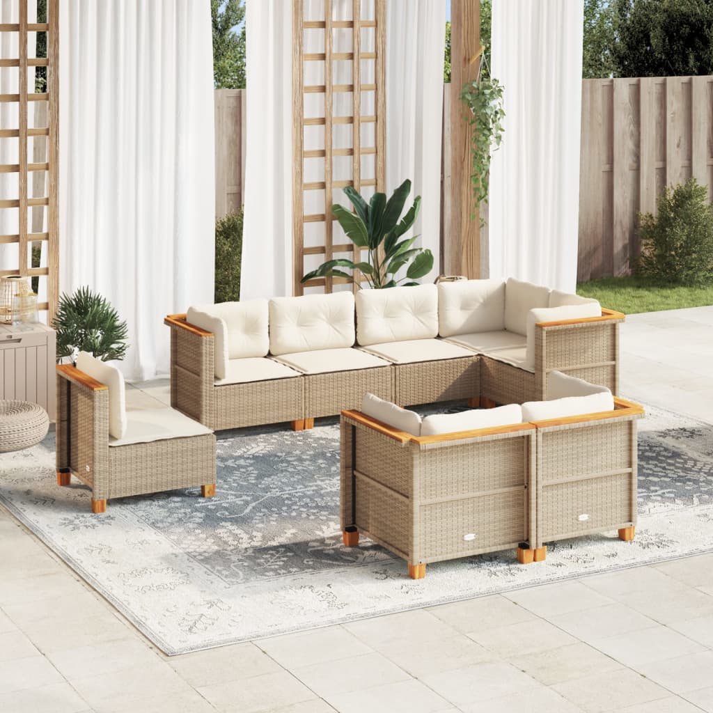 Set Divano da Giardino 8 pz con Cuscini Beige in Polyrattan - homemem39