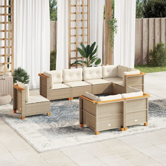 Set Divano da Giardino 8 pz con Cuscini Beige in Polyrattan - homemem39