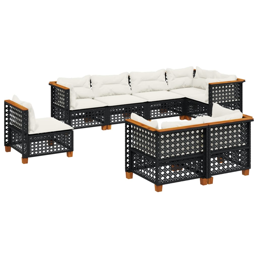 Set Divani da Giardino con Cuscini 8 pz Nero in Polyrattan - homemem39