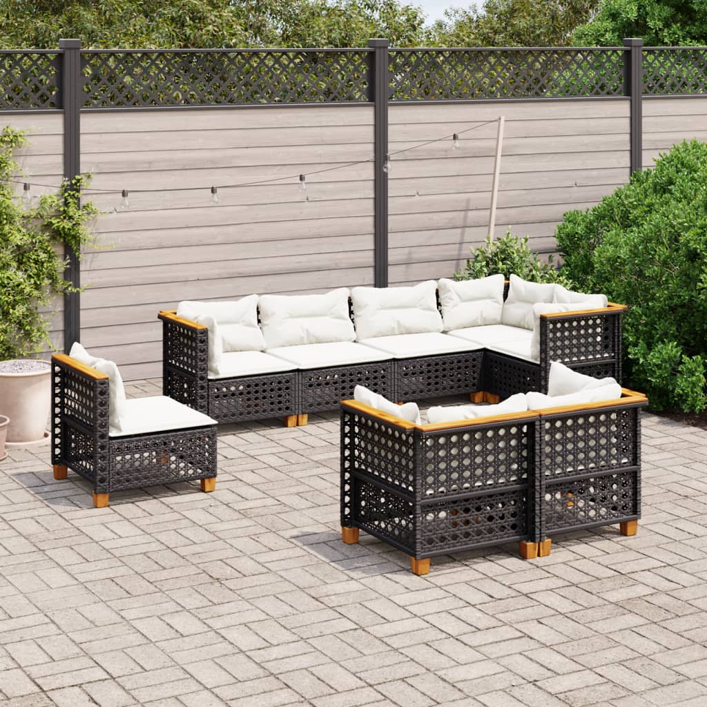 Set Divani da Giardino con Cuscini 8 pz Nero in Polyrattan | homemem39