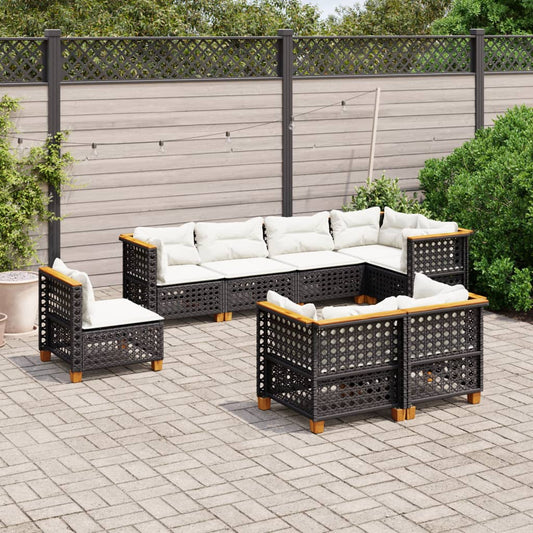 Set Divani da Giardino con Cuscini 8 pz Nero in Polyrattan | homemem39
