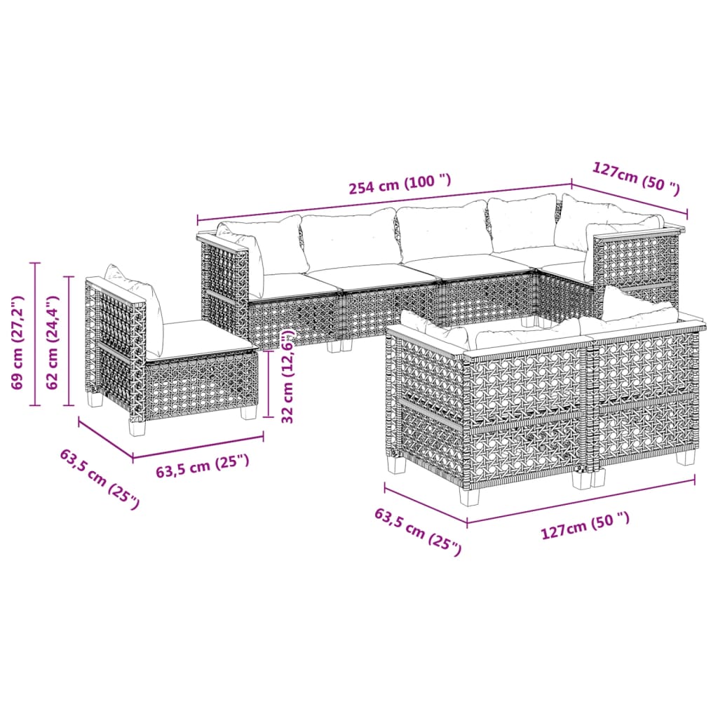 Set Divano da Giardino 8 pz con Cuscini Grigio in Polyrattan | homemem39