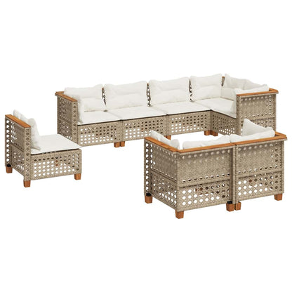 Set Divano da Giardino 8 pz con Cuscini Beige in Polyrattan
