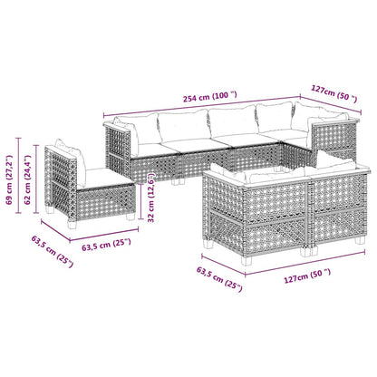 Set Divano da Giardino 8 pz con Cuscini Beige in Polyrattan