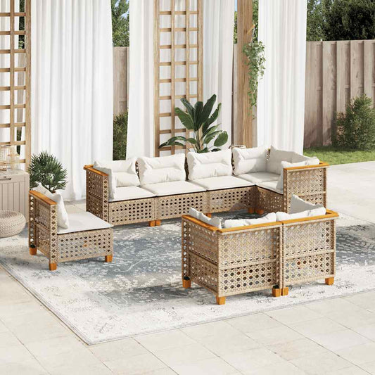 Set Divano da Giardino 8 pz con Cuscini Beige in Polyrattan