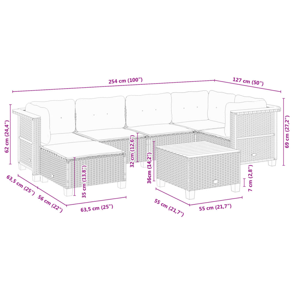 Set Divani da Giardino 7 pz con Cuscini Grigio in Polyrattan | homemem39