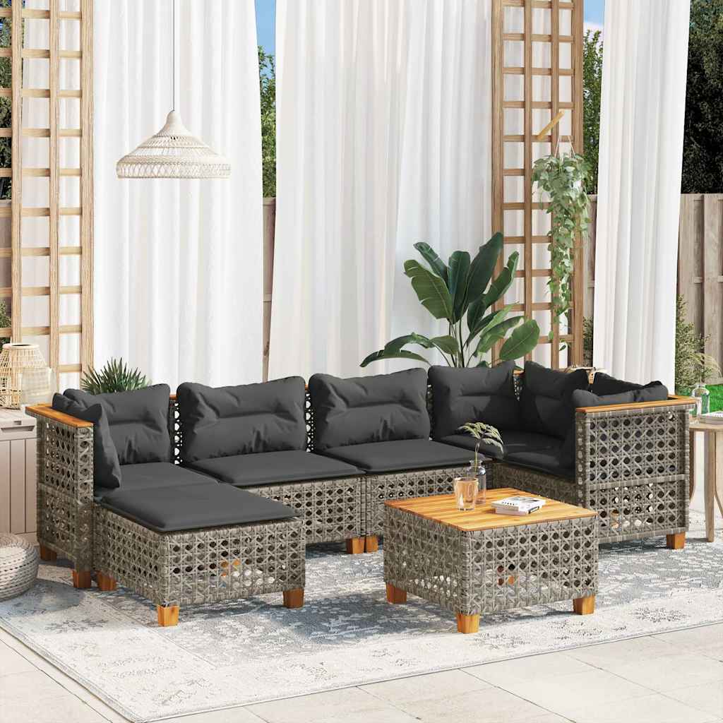 Set Divani da Giardino 7 pz con Cuscini Grigio in Polyrattan - homemem39