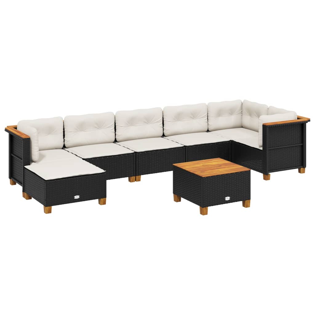 Set Divani da Giardino con Cuscini 8 pz Nero in Polyrattan | homemem39