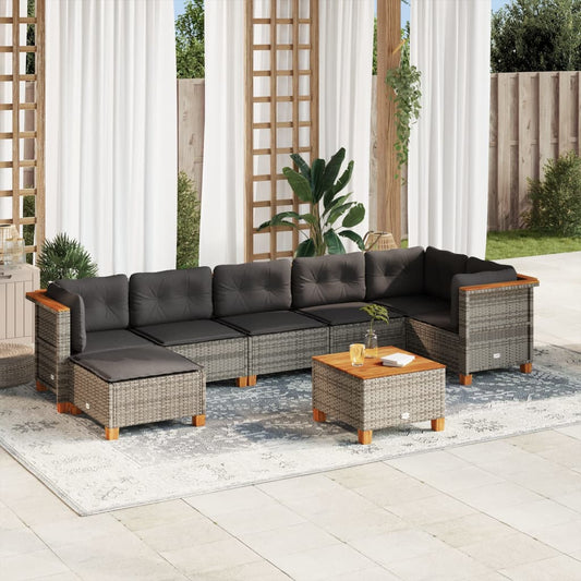 Set Divano da Giardino 8 pz con Cuscini Grigio in Polyrattan - homemem39