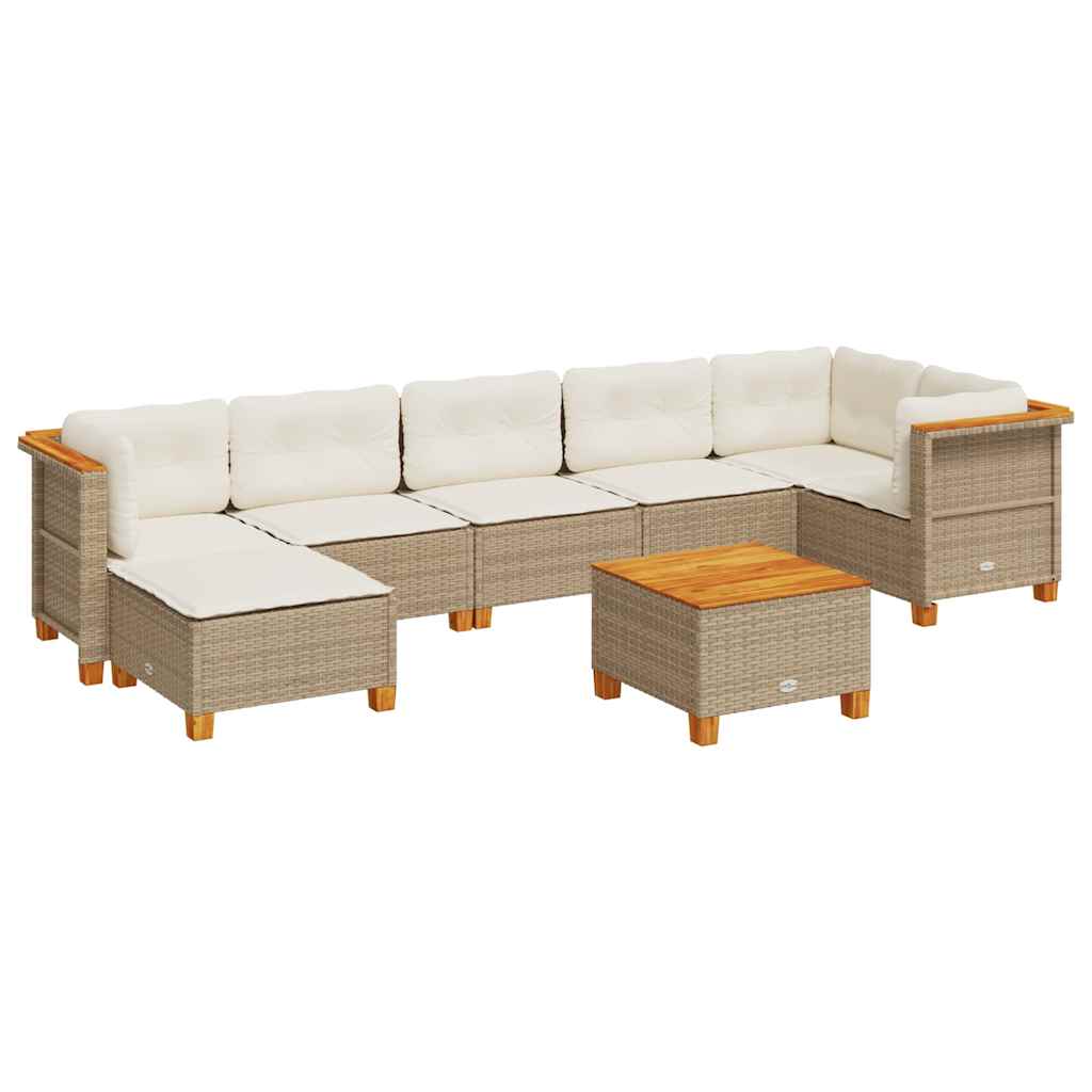 Set Divano da Giardino 8 pz con Cuscini Beige in Polyrattan - homemem39