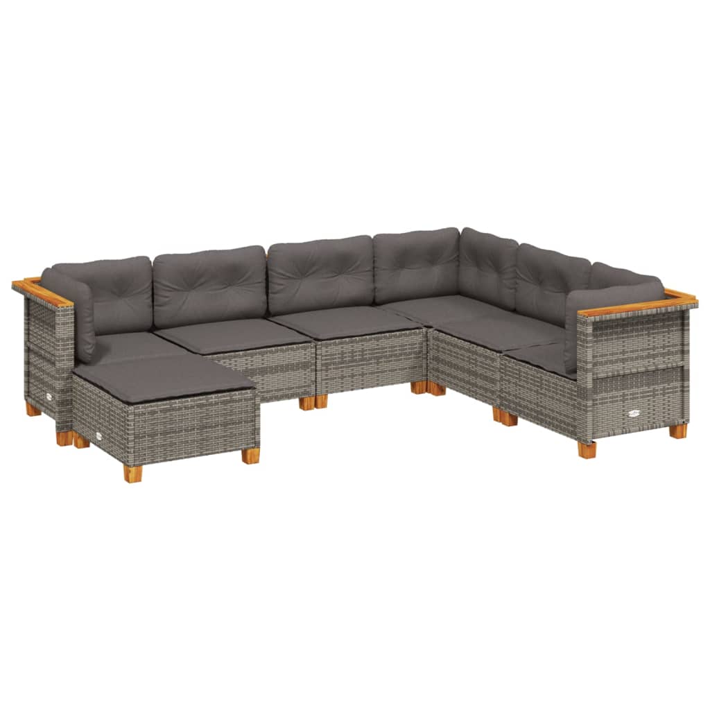 Set Divani da Giardino 7 pz con Cuscini Grigio in Polyrattan - homemem39