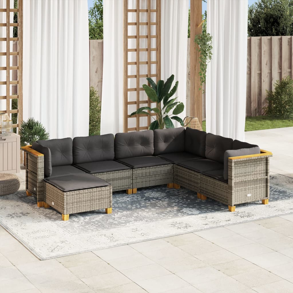 Set Divani da Giardino 7 pz con Cuscini Grigio in Polyrattan - homemem39
