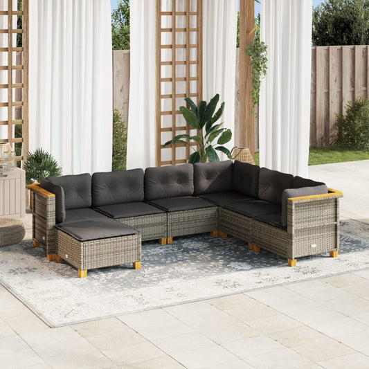 Set Divani da Giardino 7 pz con Cuscini Grigio in Polyrattan - homemem39