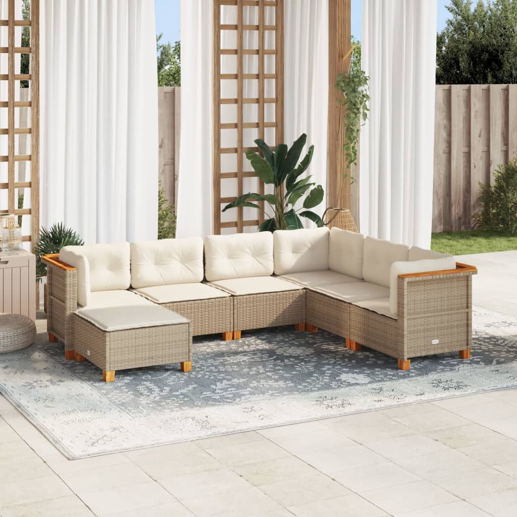 Set Divani da Giardino 7 pz con Cuscini Beige in Polyrattan - homemem39
