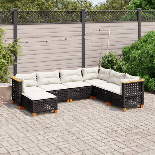 Set Divani da Giardino con Cuscini 7pz Nero Polyrattan | homemem39