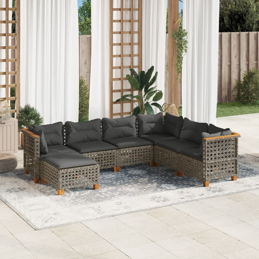 Set Divani da Giardino 7 pz con Cuscini Grigio in Polyrattan | homemem39
