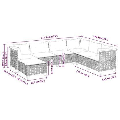 Set Divani da Giardino 7 pz con Cuscini Beige in Polyrattan