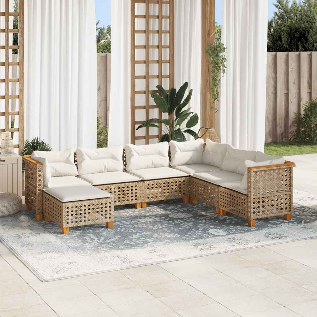 Set Divani da Giardino 7 pz con Cuscini Beige in Polyrattan