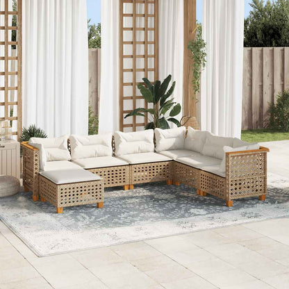 Set Divani da Giardino 7 pz con Cuscini Beige in Polyrattan