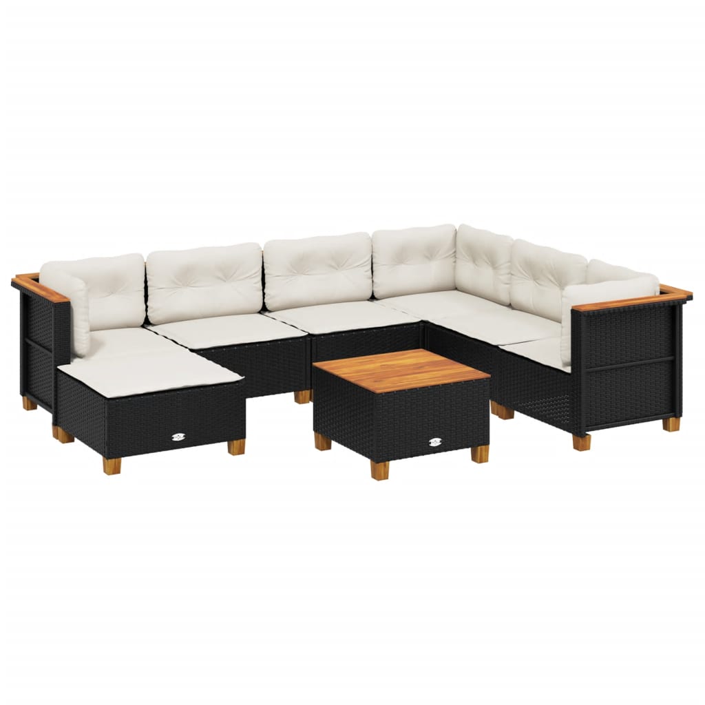 Set Divani da Giardino con Cuscini 8 pz Nero in Polyrattan - homemem39