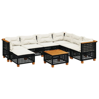 Set Divani da Giardino con Cuscini 8 pz Nero in Polyrattan | homemem39
