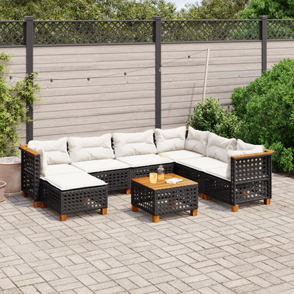 Set Divani da Giardino con Cuscini 8 pz Nero in Polyrattan | homemem39