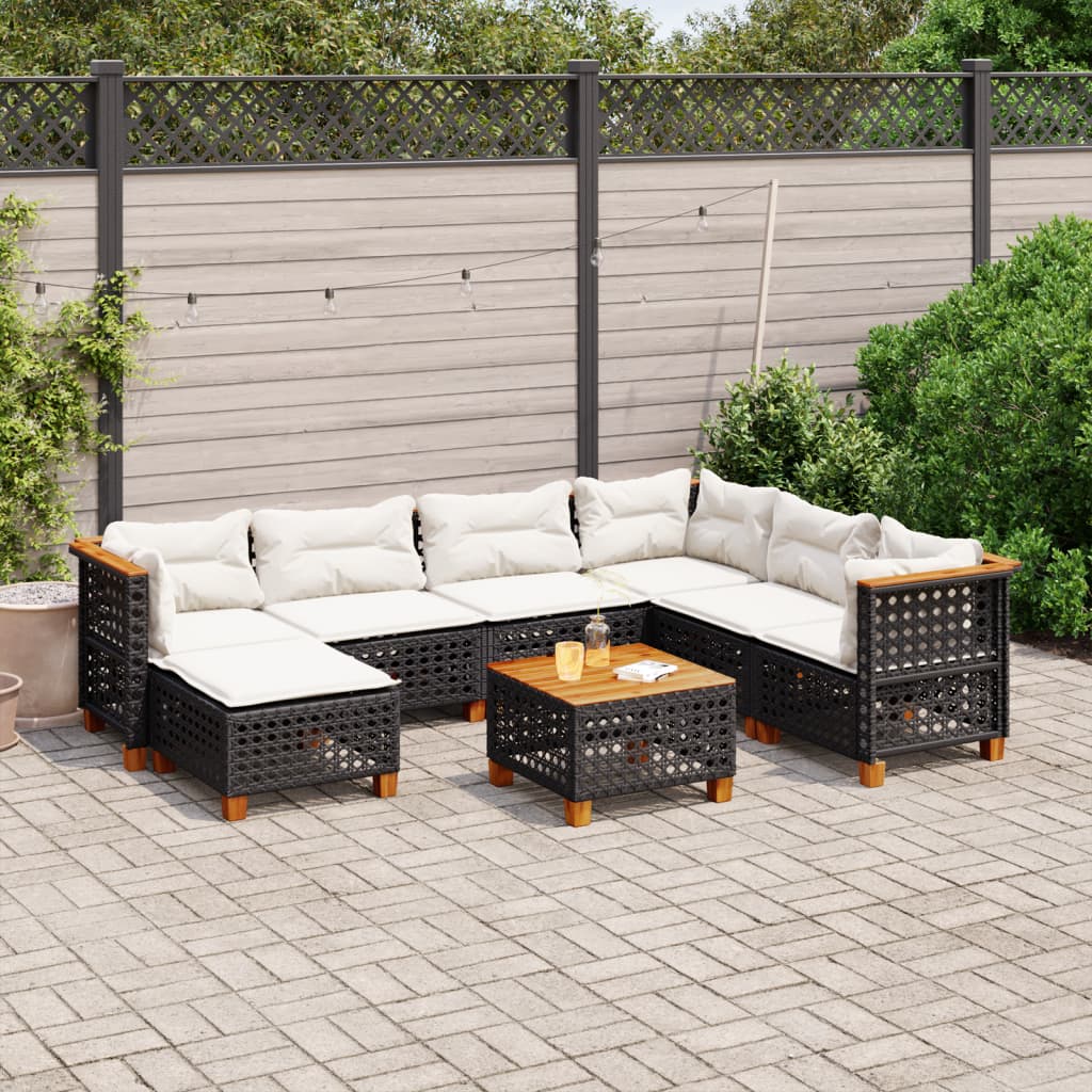 Set Divani da Giardino con Cuscini 8 pz Nero in Polyrattan - homemem39