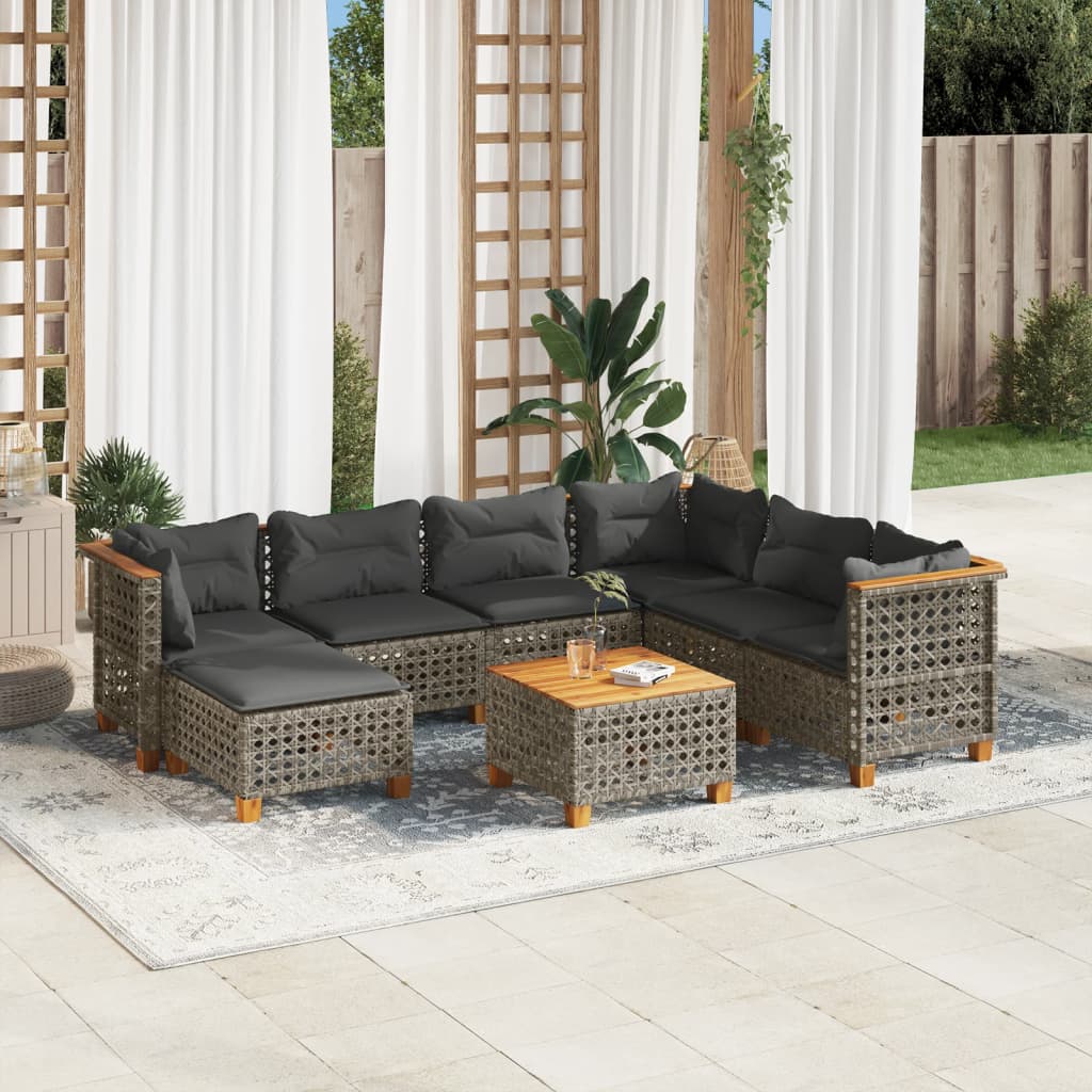Set Divano da Giardino 8 pz con Cuscini Grigio in Polyrattan - homemem39