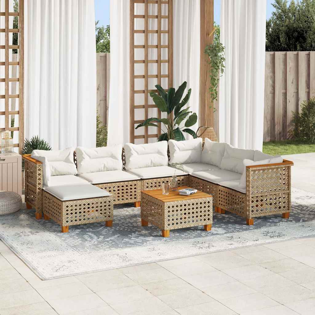 Set Divano da Giardino 8 pz con Cuscini Beige in Polyrattan | homemem39
