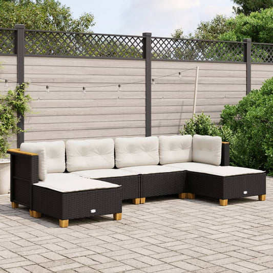 Set Divano da Giardino 6 pz con Cuscini Nero in Polyrattan - homemem39
