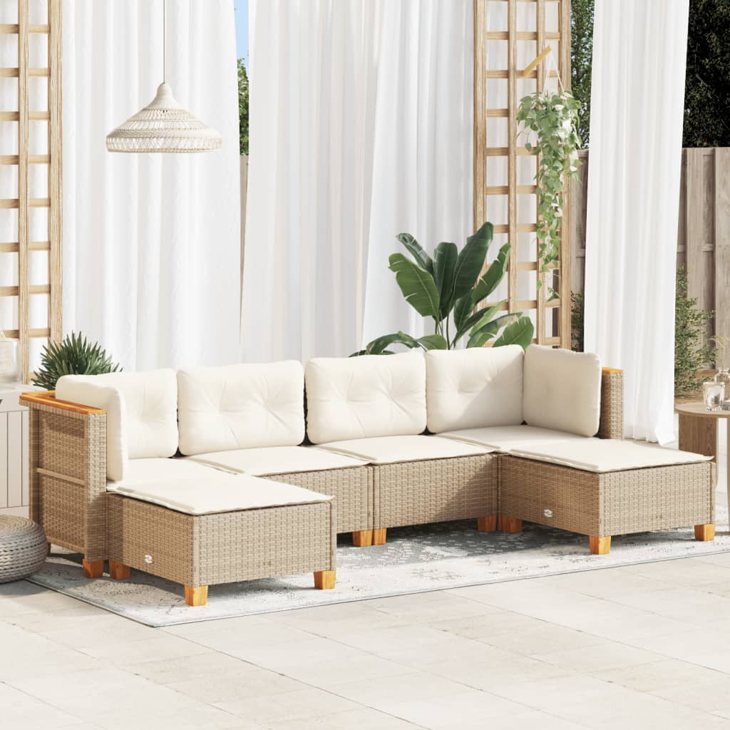Set Divano da Giardino 6 pz con Cuscini Beige in Polyrattan - homemem39