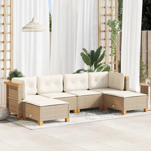 Set Divano da Giardino 6 pz con Cuscini Beige in Polyrattan - homemem39