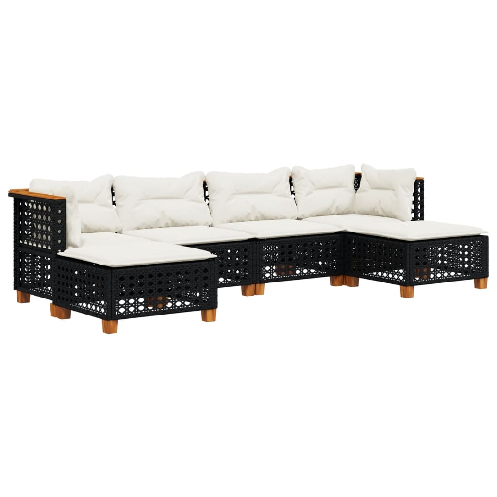 Set Divano da Giardino 6 pz con Cuscini Nero in Polyrattan | homemem39