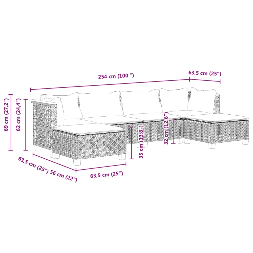 Set Divano da Giardino 6 pz con Cuscini Nero in Polyrattan | homemem39