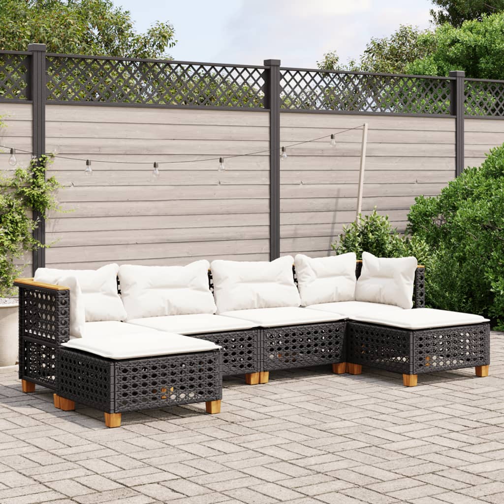 Set Divano da Giardino 6 pz con Cuscini Nero in Polyrattan | homemem39