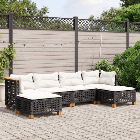 Set Divano da Giardino 6 pz con Cuscini Nero in Polyrattan - homemem39