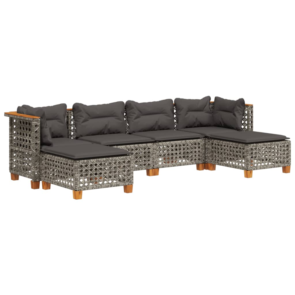 Set Divano da Giardino 6 pz con Cuscini Grigio in Polyrattan | homemem39