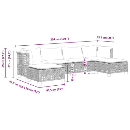 Set Divano da Giardino 6 pz con Cuscini Grigio in Polyrattan | homemem39