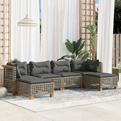 Set Divano da Giardino 6 pz con Cuscini Grigio in Polyrattan | homemem39