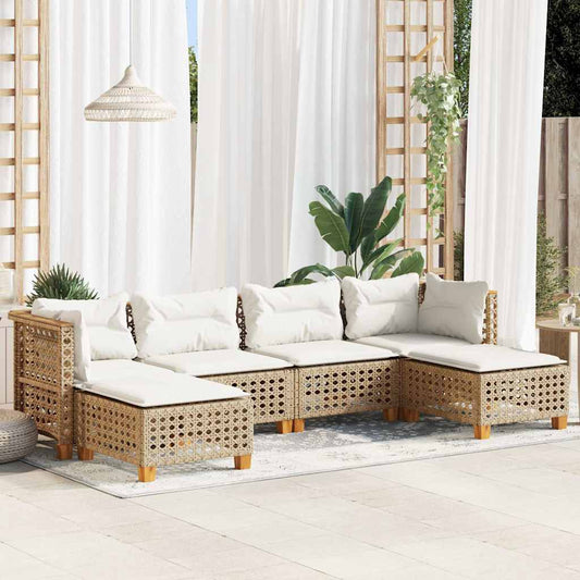 Set Divano da Giardino 6 pz con Cuscini Beige in Polyrattan