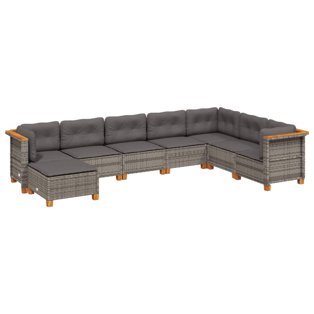 Set Divano da Giardino 8 pz con Cuscini Grigio in Polyrattan - homemem39