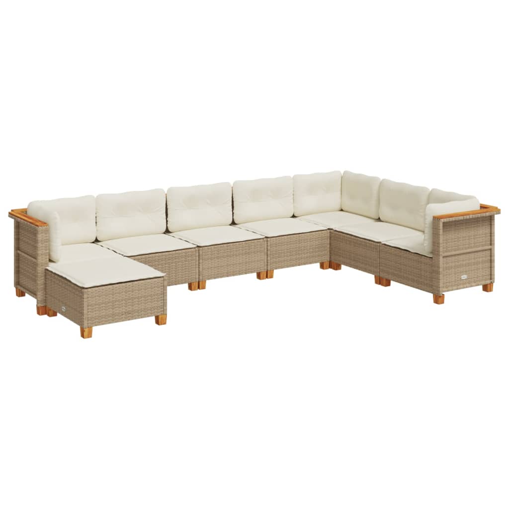 Set Divano da Giardino 8 pz con Cuscini Beige in Polyrattan - homemem39