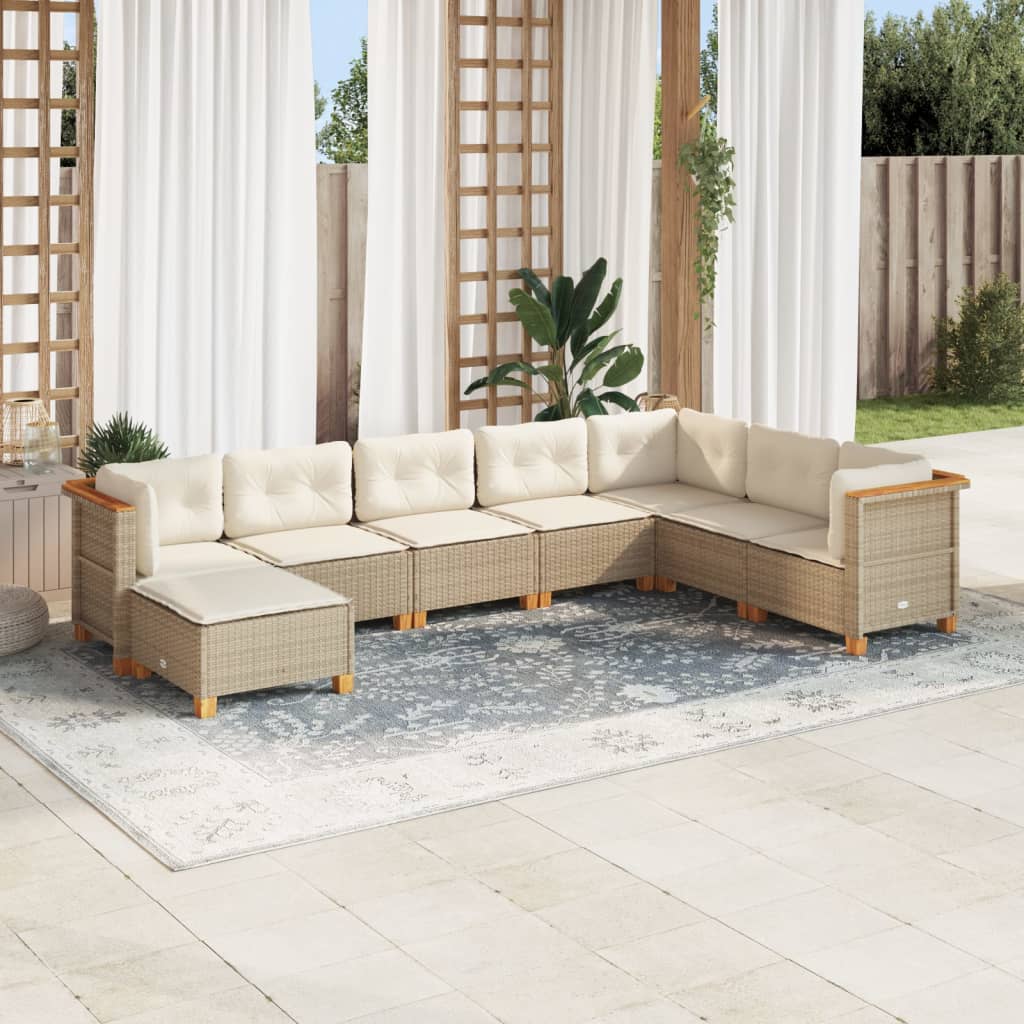 Set Divano da Giardino 8 pz con Cuscini Beige in Polyrattan - homemem39
