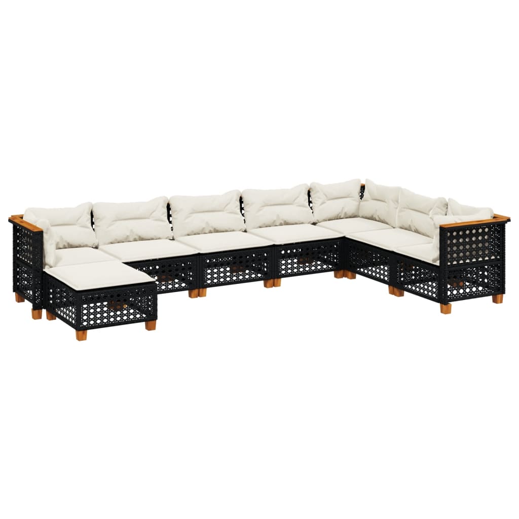 Set Divani da Giardino con Cuscini 8 pz Nero in Polyrattan | homemem39