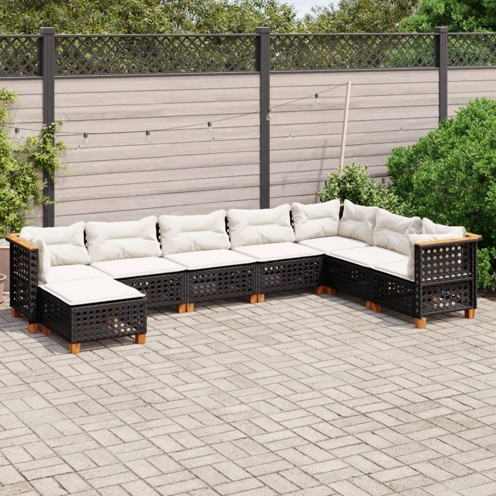 Set Divani da Giardino con Cuscini 8 pz Nero in Polyrattan | homemem39