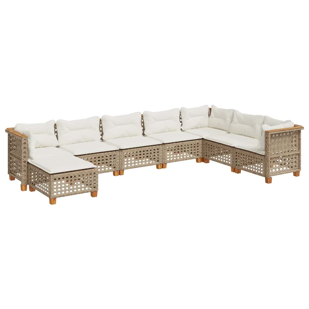 Set Divano da Giardino 8 pz con Cuscini Beige in Polyrattan | homemem39
