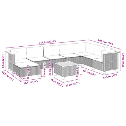 Set Divani da Giardino 9 pz con Cuscini Nero in Polyrattan | homemem39