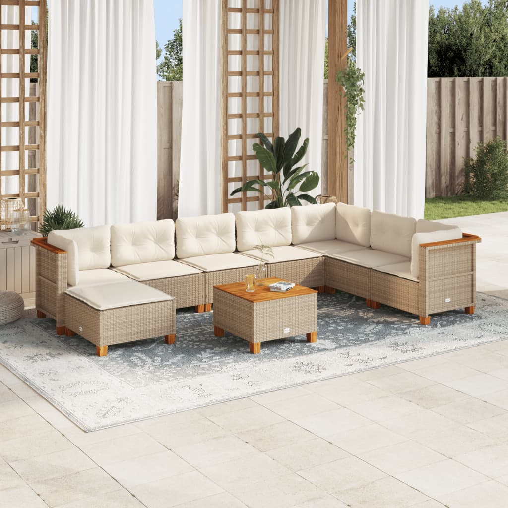 Set Divano da Giardino 9 pz con Cuscini Beige in Polyrattan - homemem39