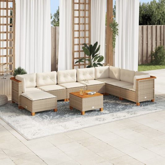 Set Divano da Giardino 9 pz con Cuscini Beige in Polyrattan - homemem39